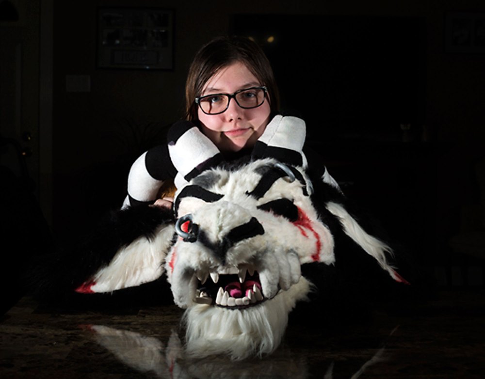 Chelsea Kemp/Brandon Sun
Onix Collette, local fur suit designer, shows off one of her favourite creations, Beez the demon goat, on Nov. 14.