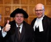 Liberal MP Mauril Belanger gives the thumbs-up as he wears the House of Commons Speaker's tricorn hat as Speaker Geoff Regan (right) looks on on Parliiament Hill, in Ottawa, Wednesday March 9, 2016. THE CANADIAN PRESS/Fred Chartrand