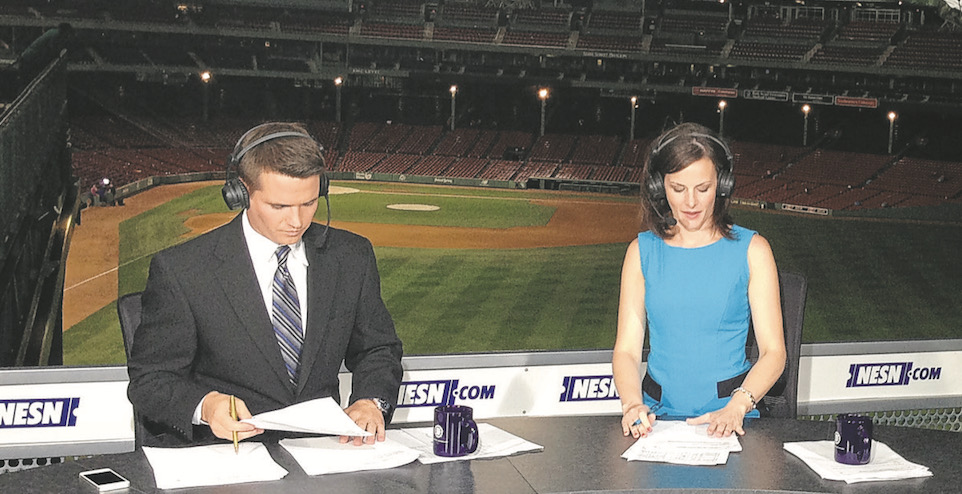 Submitted
Leah Hextall, pictured preparing for a live broadcast from Fenway Park, covered the 2013 World Series for Boston’s New England Sports Network. The Boston Red Sox were eventually crowned the World Series Champions, defeating the St. Louis Cardinals 4-2 in the best-of-seven series.