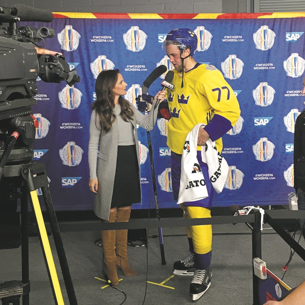 Submitted
Leah Hextall interviews Victor Hedman at ESPN’s World Cup of Hockey in 2016.