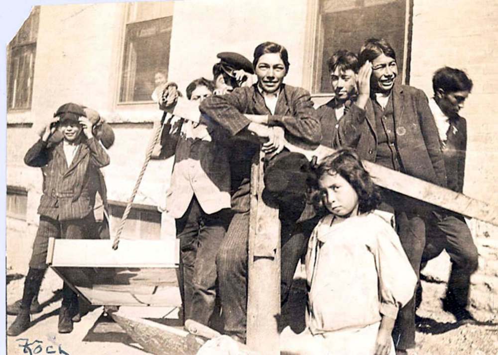 Students are pictured at the Brandon Industrial Institute, circa 1910. (United Church of Canada Archives photo)