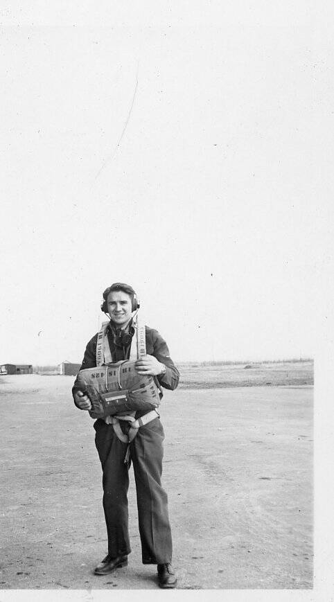 Submitted
Gordon preps for flight at the Service Flight Training School in Souris in 1944.