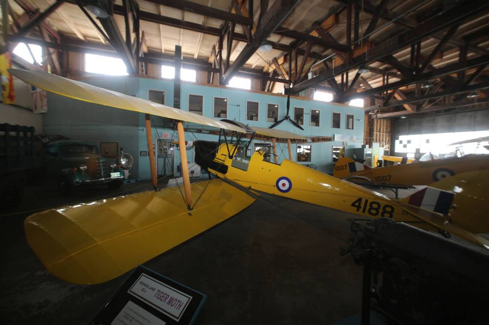 Colin Slark/The Brandon Sun
De Havilland Tiger Moths like this one in the Commonwealth Air Training Plan Museum’s hangar, were used as training aircraft at Elementary Flight Training schools such as the one Gordon attended in Virden.