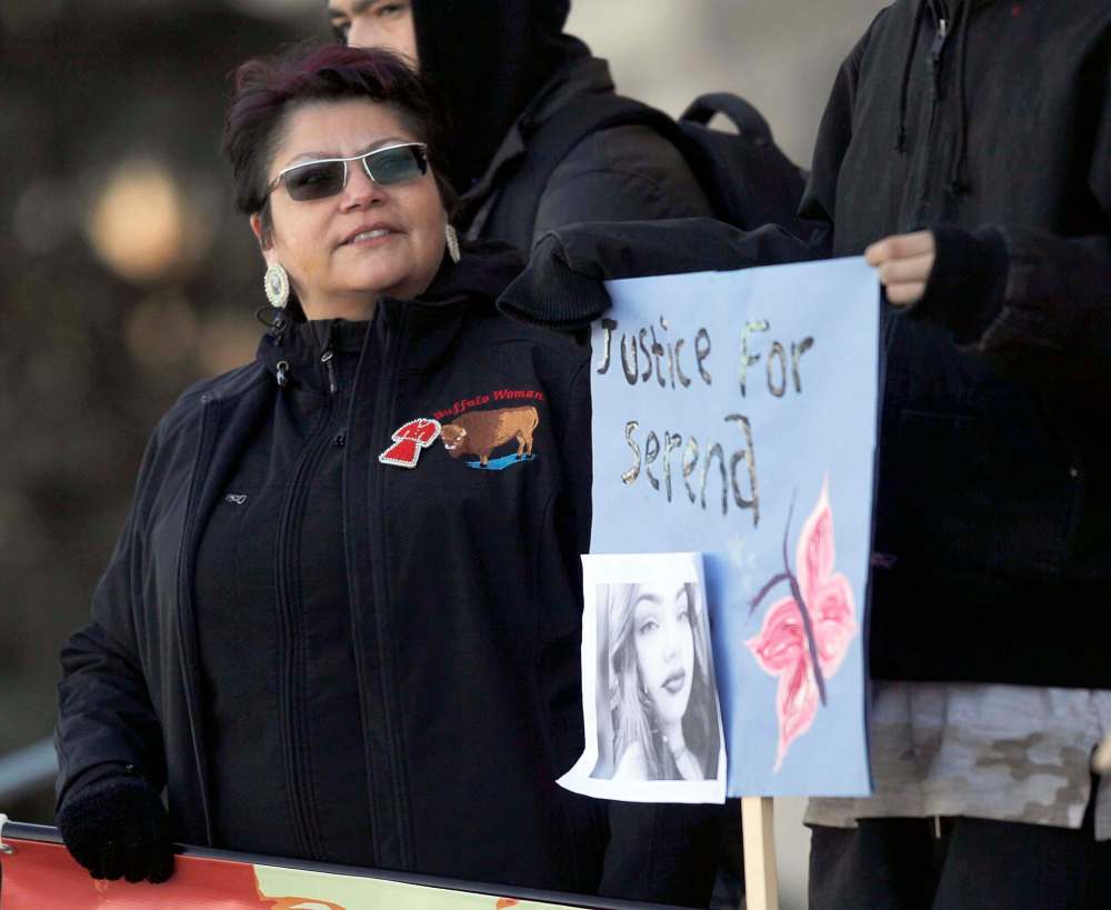 Serena's mother, Delores Daniels, was among the marchers. (Phil Hossack / Winnipeg Free Press)