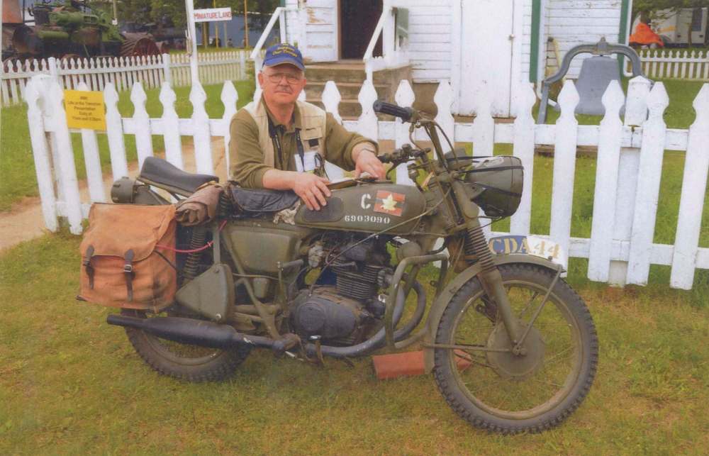 Ed James also collects and restores old military motorcycles, including this World War Two-era British model. (Submitted)