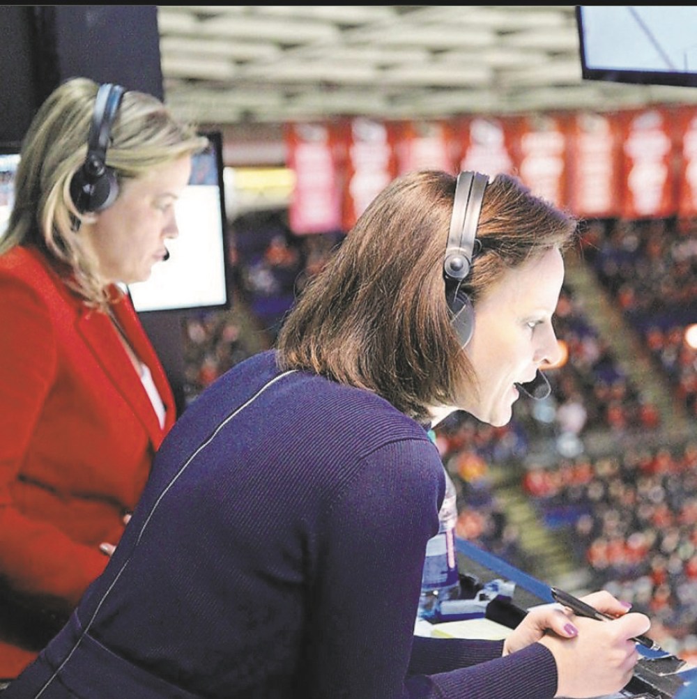 Photo courtesy Leah Hextall
Leah Hextall, right, and Cassie Campbell-Pascall made history March 8 as part of the first all-female broadcast crew to work an NHL game.