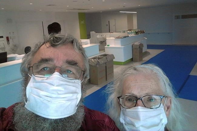 This Feb. 24, 2020 photo provided by Greg and Rose Yerex shows them in a hospital in Nagoya, Japan. Former passengers of the cruise ship Diamond Princess, they both tested positive for the coronavirus. Rose has since tested negative for the virus but decided to stay with Greg until he is cleared to leave. The couple said they're happy to have each other, but that living in isolation has been difficult.
