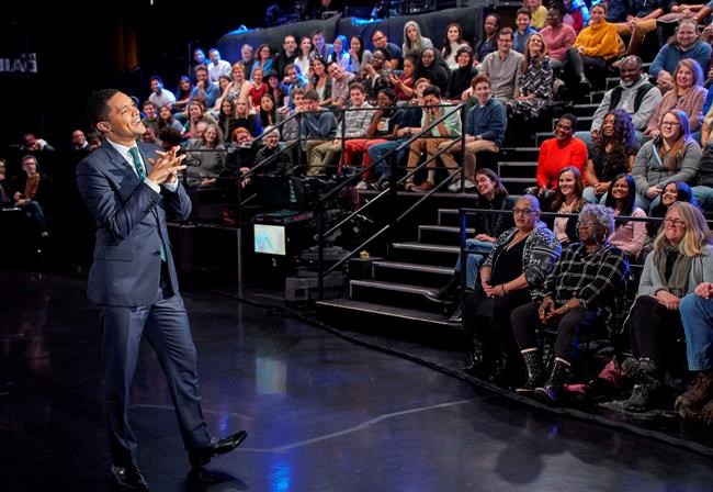 This undated image shows host Trevor Noah with his audience during a taping of