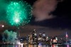 A surprise display of fireworks sponsored by Macy's explode over the Hudson Yards area of Manhattan as seen from a pier in Hoboken, N.J., late Tuesday, June 30, 2020. The fireworks were not announced until an hour or so before to avoid attracting large crowds. (AP Photo/Kathy Willens)