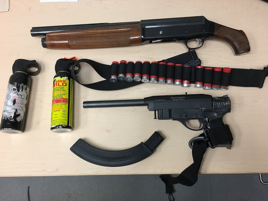 Submitted
Pictured here are the guns and bear spray seized by police during a series of raids and traffic stops on Tuesday.