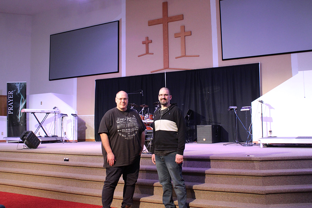 Bethel Christian Assembly pastors Mike Gordon and Charles Rempel showcase their church's main chapel on Feb. 12. This area will serve as one of three screening rooms the during the upcoming Real to Reel Film Festival in Brandon. (Kyle Darbyson/The Brandon Sun)