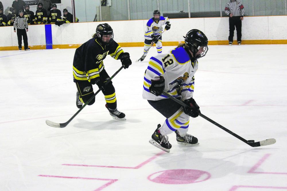 Lucas Punkari/The Brandon Sun
Kamryn Cloet controls the puck for the Westman Wildcats during a game against the Yellowhead Chiefs in Hartney on Dec. 21.