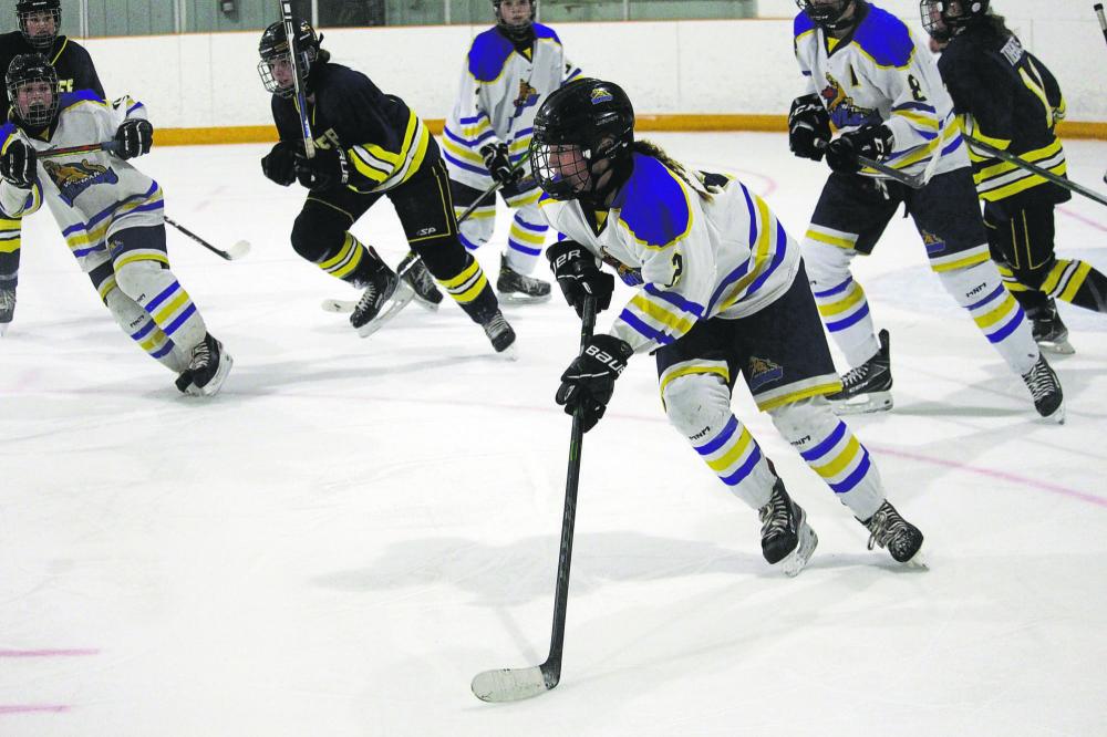 Lucas Punkari/The Brandon Sun
Westman Wildcats blue-liner Addison Vines races up the ice with the puck during a Manitoba Female Hockey League Under-18 AAA contest against the Yellowhead Chiefs in Hartney on Dec. 21.