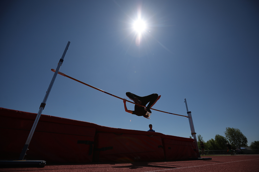 12062019
A competitor sails over the high jump bar during the grade eight girls' high jump event at the Brandon School Division Grade 7 & 8 City Track and Field Championship at UCT Stadium on Wednesday. 
(Tim Smith/The Brandon Sun)