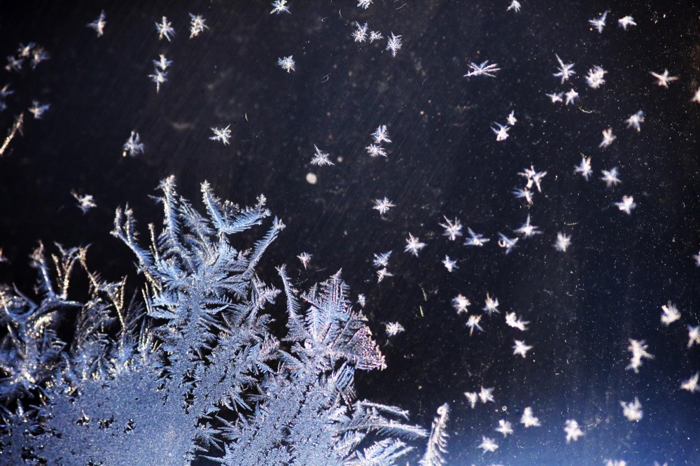 Frost grows on a porch window in Brandon after a Saturday night cold snap plunged temperatures down to -28 C in southwest Manitoba. Environment Canada predicts that thee extreme temperatures will last until Thursday. Today's expected high for Brandon is -25 C, with a low tonight of -33 C. (Matt Goerzen/The Brandon Sun)