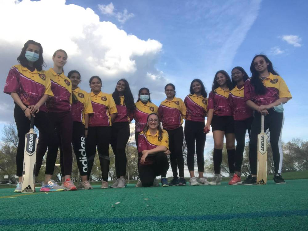 Submitted
Coach Jeanine Allers poses with the Crocus Plains women’s cricket team prior to their tournament in Winnipeg last weekend. Allers is involved in the Westman Cricket Association’s new women’s development league, which will be held on Monday’s this summer at Simplot Park.