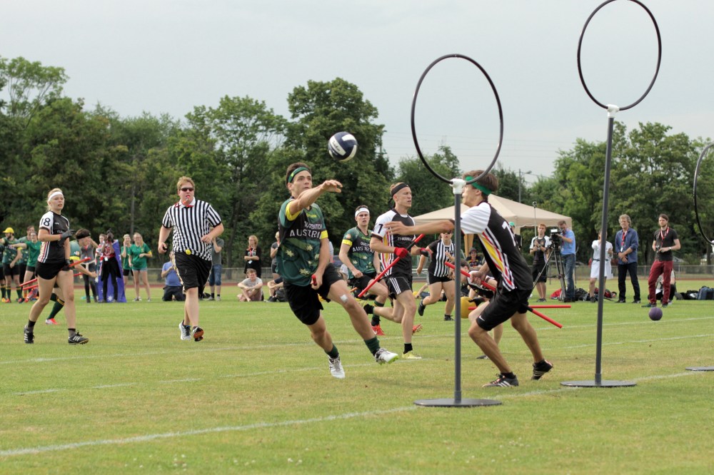 Andrew Nguyen
Team Australia keeper Callum Mayling slips the quaffle past the keeper from Team Germany.