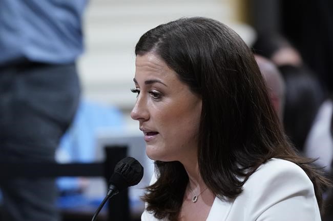 Cassidy Hutchinson, former aide to Trump White House chief of staff Mark Meadows, testifies as the House select committee investigating the Jan. 6 attack on the U.S. Capitol holds a hearing at the Capitol in Washington, Tuesday, June 28, 2022. (AP Photo/J. Scott Applewhite)