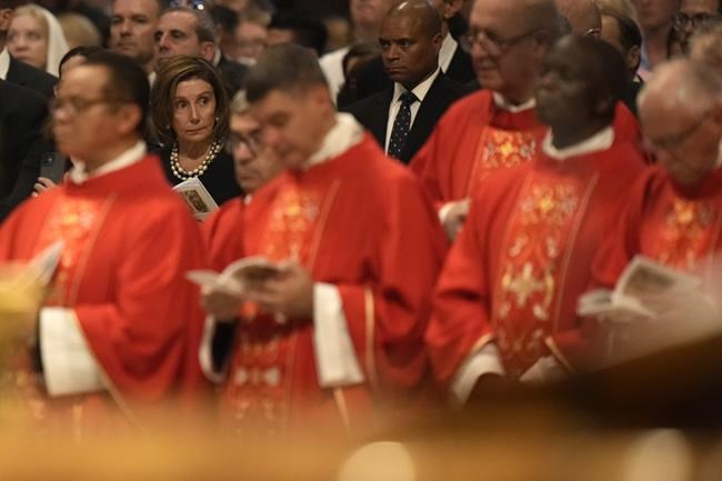 Speaker of the House Nancy Pelosi, D-Calif., attends a Mass celebrated by Pope Francis on the Solemnity of Saints Peter and Paul, in St. Peter's Basilica at the Vatican, Wednesday, June 29, 2022. (AP Photo/Alessandra Tarantino)