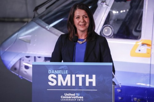 Danielle Smith makes a comment during the United Conservative Party of Alberta leadership candidates' debate in Medicine Hat, Alta., Wednesday, July 27, 2022. THE CANADIAN PRESS/Jeff McIntosh