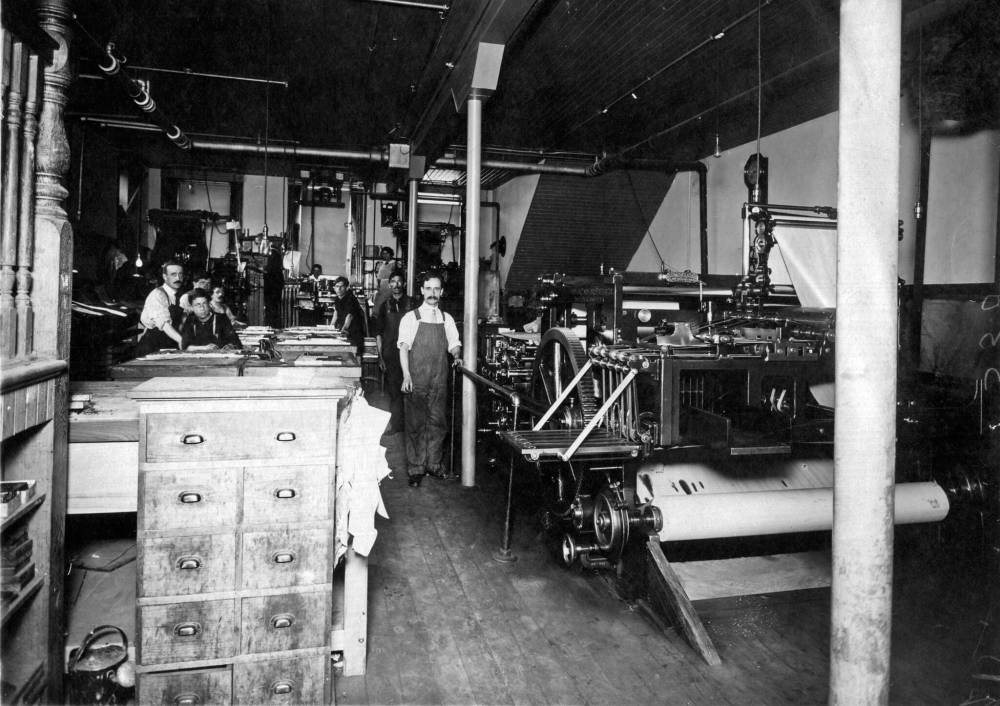 File
Workers pose for a photo in the Brandon Sun pressroom. Date unknown.