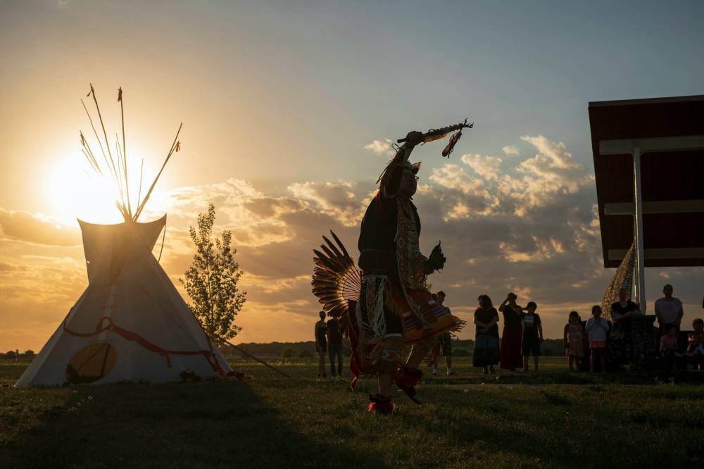 File
A member of Sioux Valley Dakota Nation performs a traditional dance at the Riverbank Discovery Centre in 2021. The community will be celebrating National Indigenous Peoples Day today with a series of events, including teepee building, volleyball, basketball and archery.