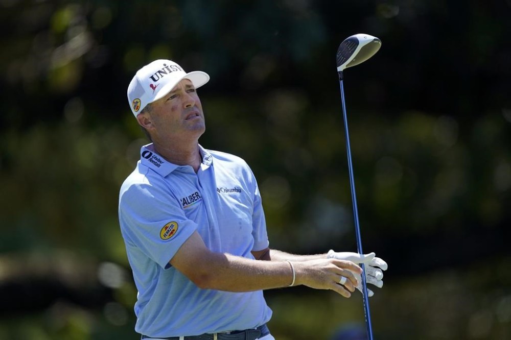 Ryan Palmer watches his shot off the sixth tee during the third round of the St. Jude Championship golf tournament, Saturday, Aug. 13, 2022, in Memphis, Tenn. (AP Photo/Mark Humphrey