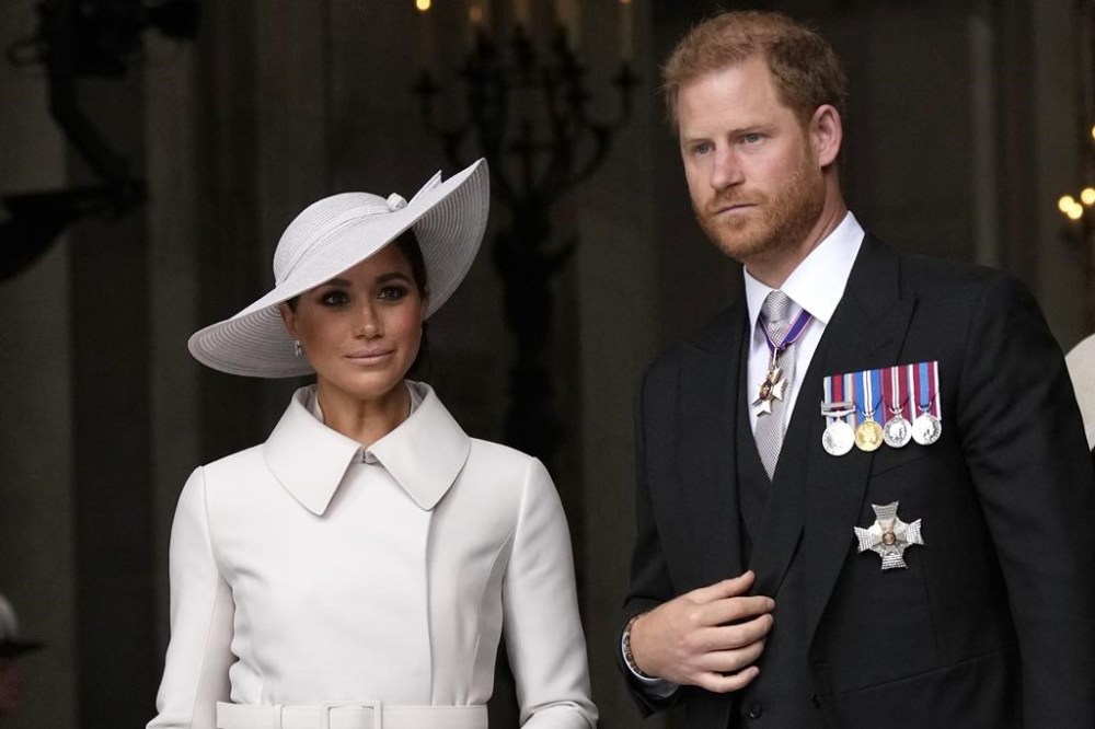 FILE Prince Harry and Meghan, Duchess of Sussex leave after a service of thanksgiving for the reign of Queen Elizabeth II at St Paul's Cathedral in London, Friday, June 3, 2022 on the second of four days of celebrations to mark the Platinum Jubilee. Prince Harry and his wife Meghan, the Duchess of Sussex, will visit the U.K. in September for the first time since they returned for Queen Elizabeth II’s Platinum Jubilee celebrations. A spokesperson for the couple said they will “visit with several charities close to their hearts” in the U.K. and Germany. (AP Photo/Matt Dunham, Pool, File)