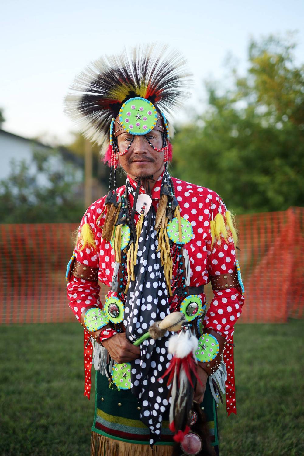 Quentin PJ Tootoosis, of Poundmaker First Nation, is photographed in his regalia prior to the Sioux Valley Dakota Nation Powwow Friday evening. (Tim Smith/The Brandon Sun)