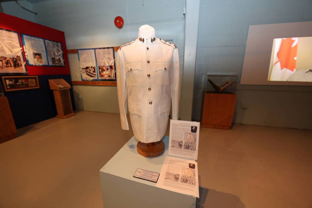 This white patrol tunic was worn by Capt. H.F. Leggett to the royal wedding of a princess in Laos while he was serving as a peacekeeper in the country in 1957. (Colin Slark/The Brandon Sun)