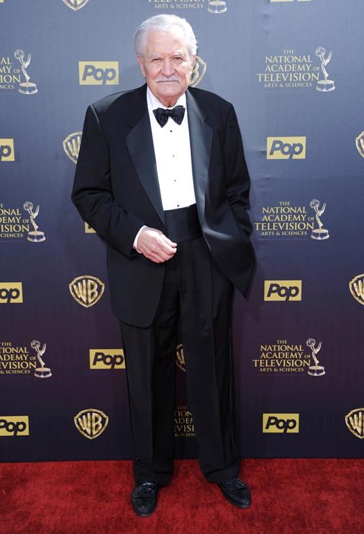FILE - John Aniston arrives at the 42nd annual Daytime Emmy Awards at Warner Bros. Studios on Sunday, April 26, 2015, in Burbank, Calif. Aniston, the Emmy-winning star of the daytime soap opera “Days of Our Lives” and father of Jennifer Aniston, has died at age 89. The actor’s daughter posted a tribute to him Monday morning on Instagram, announcing that he had died Friday, Nov. 11. (Photo by Richard Shotwell/Invision/AP, File)
