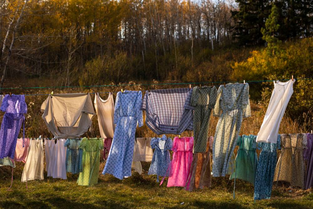 Laundry hangs to dry along clotheslines at the Wiebe home in Polonia in October.