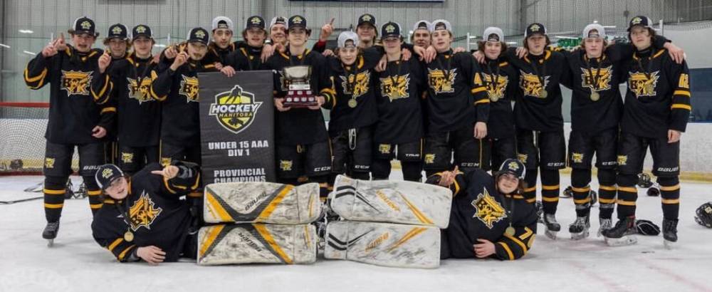 The Brandon Wheat Kings celebrate their U15 AAA Winnipeg Hockey League championship in Winnipeg in March after they swept Bruins Gold in the best-of-seven final. The team posted a remarkable record of 41-2-0-0 in the regular season and playoffs. (Submitted)