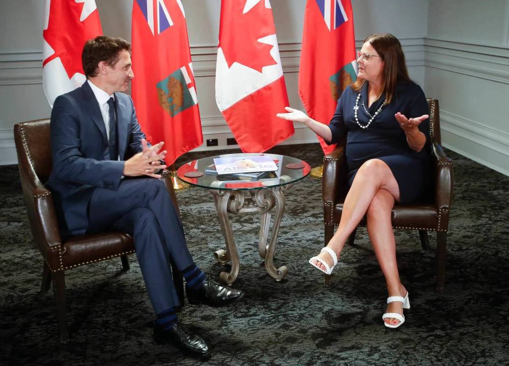 Prime Minister Justin Trudeau meets with Manitoba Premier Heather Stefanson in Winnipeg on Sept. 1, 2022. Their next face-to-face conversation will focus on a health-care funding deal between Ottawa and the province. (File)