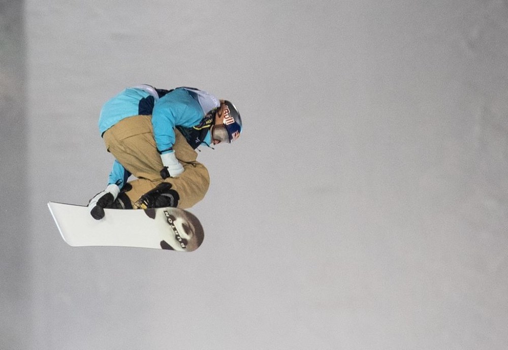 Mark McMorris of Canada makes his jump in The Style Experience FIS Snowboard Big Air World Cup finals in Edmonton on Saturday, December 10, 2022.McMorris defended his Winter X Games gold medal in slopestyle Sunday with a walk-off final run. THE CANADIAN PRESS/Jason Franson