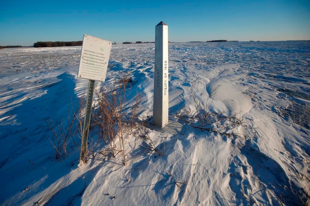 A border marker is shown just outside of Emerson, Man., Thursday, Jan. 20, 2022. A group of Republicans on Capitol Hill is turning its gaze towards Canada as it ramps up political criticism of President Joe Biden’s immigration strategy. THE CANADIAN PRESS/John Woods