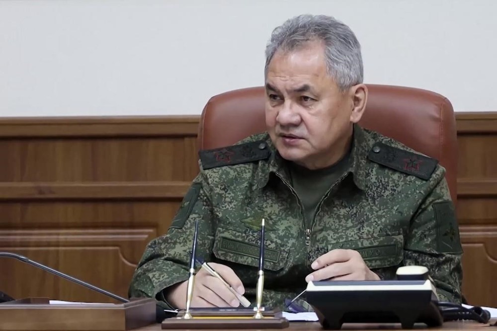 In this photo released by the Russian Defense Ministry Press Service on Saturday, March 4, 2023, Russian Defense Minister Sergei Shoigu speaks during a meeting with military commanders in Russia. Shoigu on Saturday held a meeting with the Deputy Defense Ministers at the headquarters of the joint group of troops and awarded soldiers with state decorations. The meeting took place after he inspected the command post of Russia's Eastern group of troops in Ukraine's eastern Donetsk region, the Defense Ministry said. (Russian Defense Ministry Press Service photo via AP)