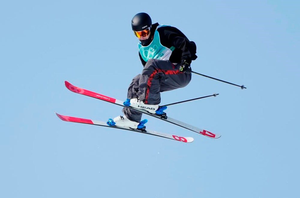 Canada's Evan McEachran competes during his second run of the men's freeski big air final at the 2022 Winter Olympics in Beijing on Wednesday, Feb. 9, 2022. McEachran earned World Cup silver in the men's slopestyle ski event on Saturday. THE CANADIAN PRESS/Paul Chiasson