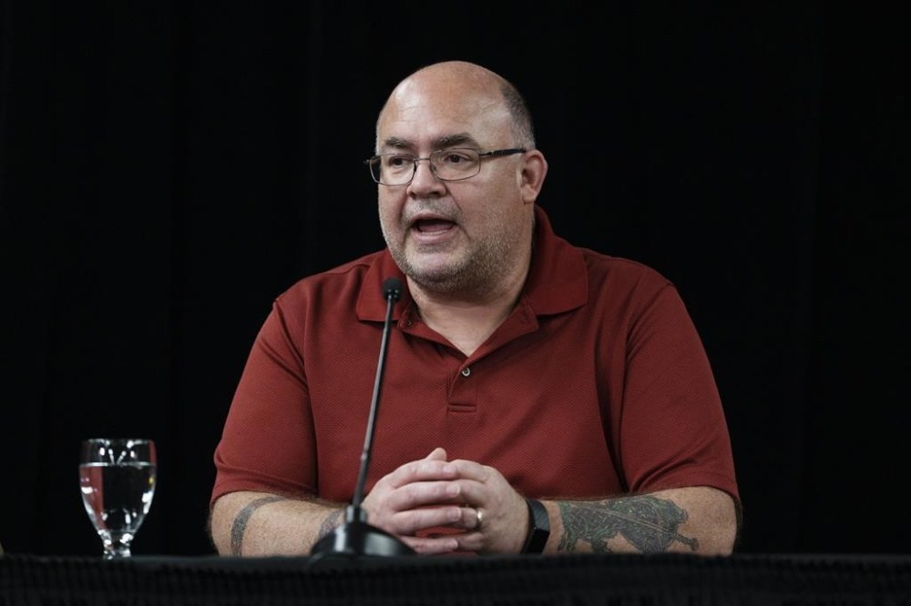 Scott McLeod, whose brother Sean McLeod was one of 22 people killed by a man in rural Nova Scotia in 2020, speaks to reporters following the Mass Casualty Commission inquiry's final report into the mass murders in Truro, N.S. on Thursday, March 30, 2023. THE CANADIAN PRESS/Darren Calabrese