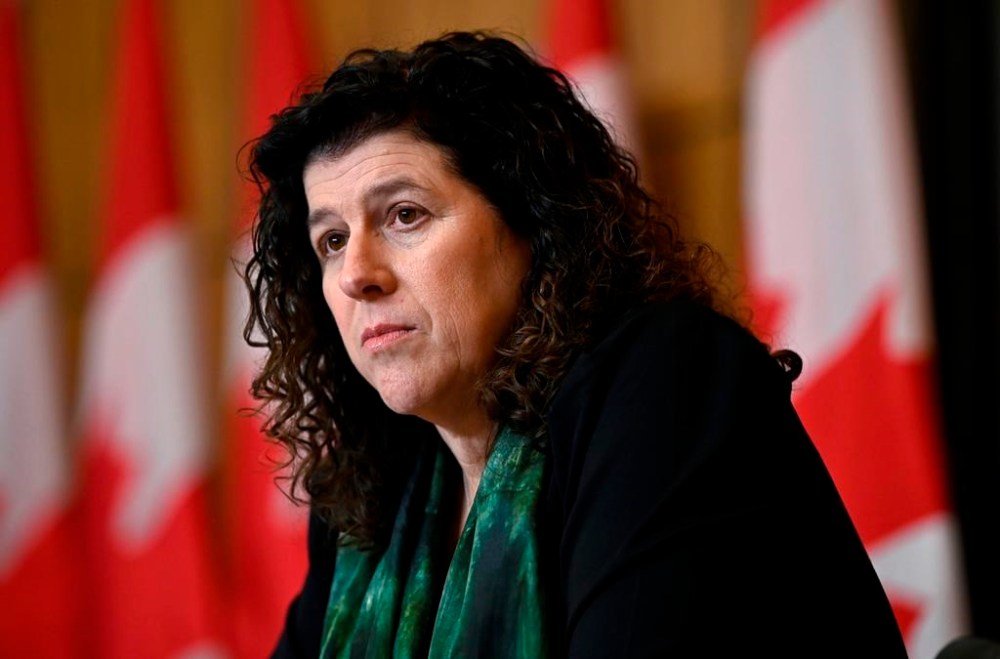 Auditor General of Canada Karen Hogan participates in a news conference, in Ottawa, on Monday, March 27, 2023. Hogan says it is still
