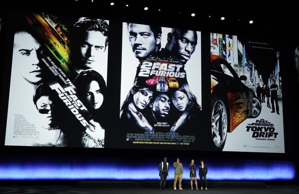 From left, Tyrese Gibson, Sung Kang, Jordana Brewster and Michelle Rodriguez, cast members in the upcoming film