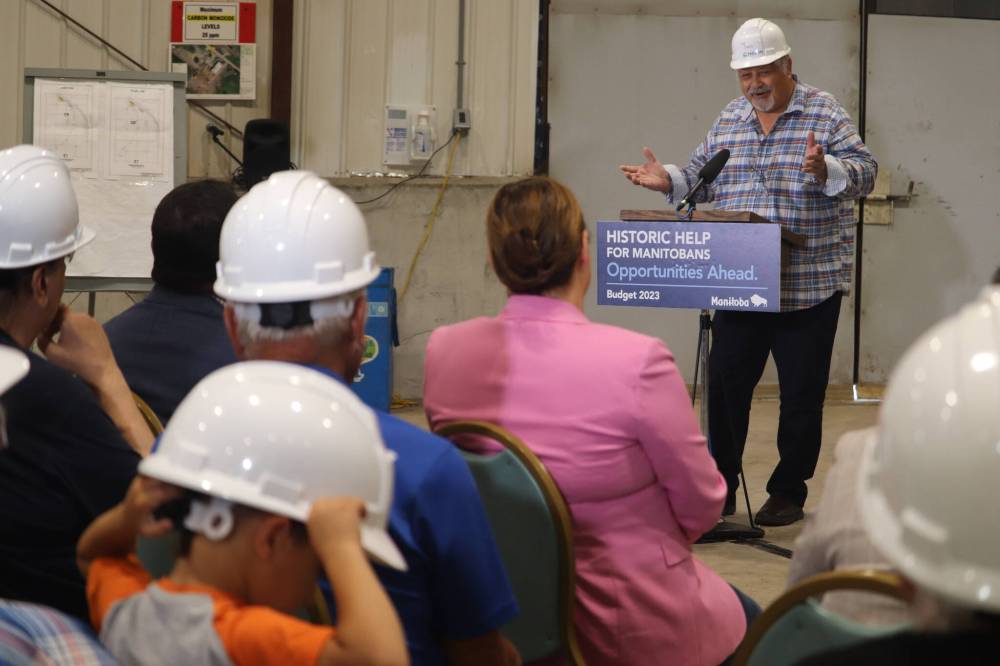 Gambler First Nation Chief David LeDoux is all smiles during Friday’s ceremony celebrating the opening of the province’s first-ever potash mine. Gambler First Nation is a 20 per cent equity partner in this operation, which is being run by the Potash and Agri Development Corporation of Manitoba. (Kyle Darbyson/The Brandon Sun)