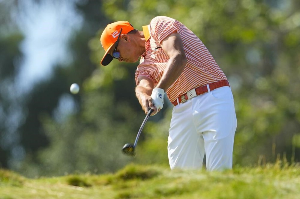Rickie Fowler hits his tee shot on the seventh hole during the final round of the U.S. Open golf tournament at Los Angeles Country Club on Sunday, June 18, 2023, in Los Angeles. (AP Photo/Matt York)