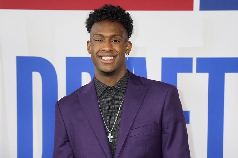 Olivier-Maxence Prosper arrives at Barclays Center before the NBA basketball draft Thursday, June 22, 2023, in New York. (AP Photo/John Minchillo)