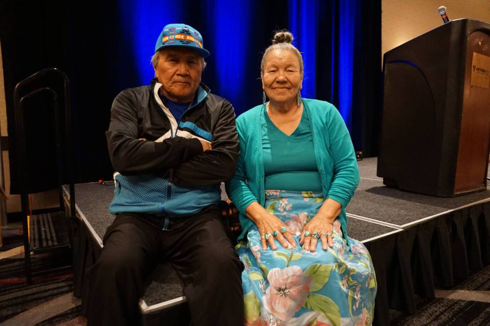 Rolling River First Nation Elders Dennis and Elaine McKay were on hand at the graduation ceremony for the community's high school, mature student and post-secondary graduates to offer them congratulations and words of wisdom. The graduates were celebrated at a luncheon and convocation in Brandon at the Victoria Inn on Friday, June 30. (Miranda Leybourne/The Brandon Sun)