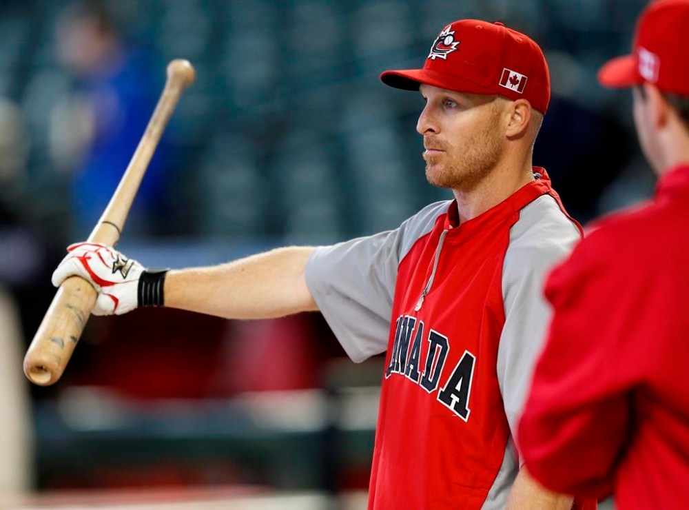 Canada's Peter Orr, a former member of the Toronto Maple Leafs baseball team, watches batting practice prior to a World Baseball Classic baseball game against Mexico, Saturday, March 9, 2013, in Phoenix. THE CANADIAN PRESS/AP-Matt York