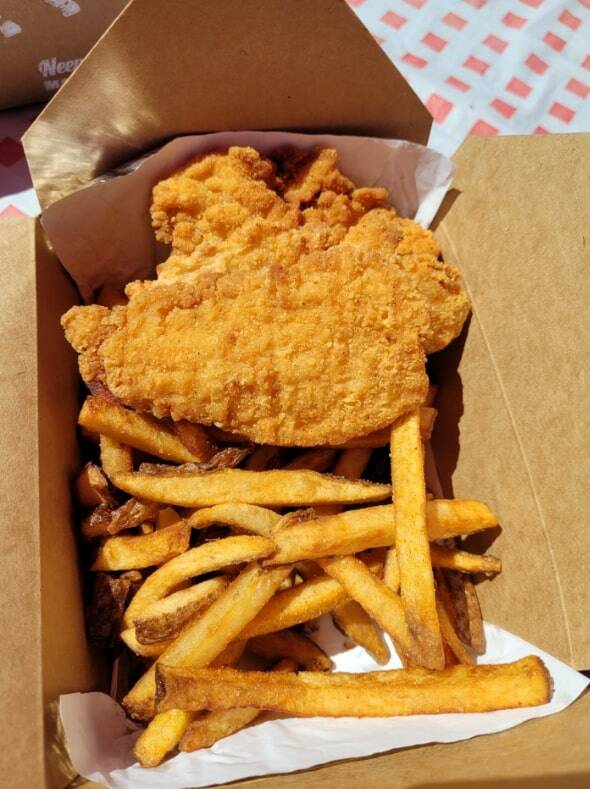 The chicken fingers at the Farmery Brewery Estate food truck are crispy, golden and generously portioned. (Miranda Leybourne/The Brandon Sun)