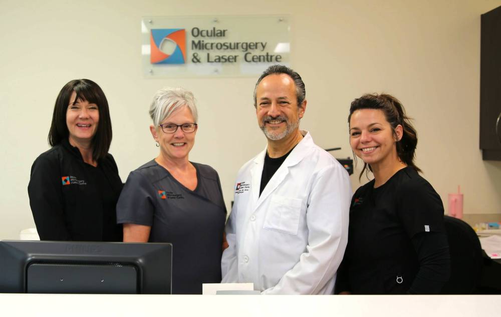 Dr. Guillermo Rocha, an ophthalmologist and surgeon, stands with three of his seven staff members on Monday in Brandon. (From left) Tanya Moore, Trena Moore, Rocha and Tawnya Bisson. (Michele McDougall/The Brandon Sun)