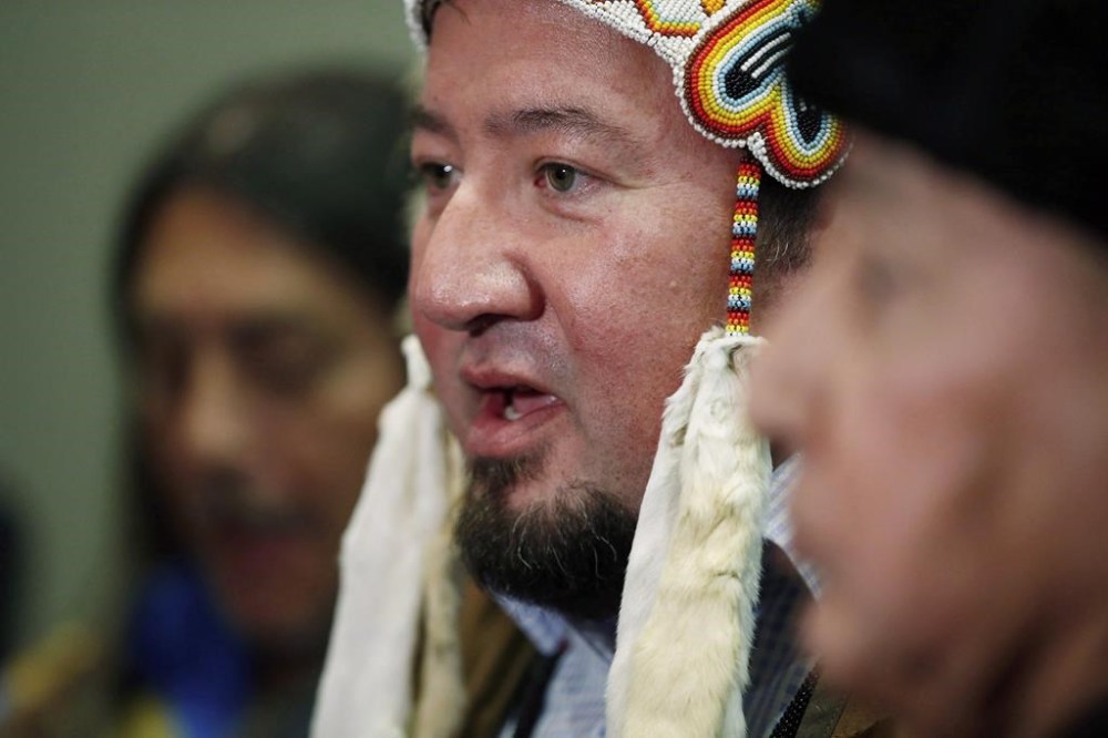 No evidence of human remains has been found during the excavation of a Catholic church basement on the site of a former Manitoba residential school. Grand Chief Derek Nepinak, Assembly of Manitoba Chiefs, speaks to press at a Special Chiefs Assembly / Conference on Climate Change and the Environment in Winnipeg, Tuesday, Nov. 29, 2016. THE CANADIAN PRESS/John Woods