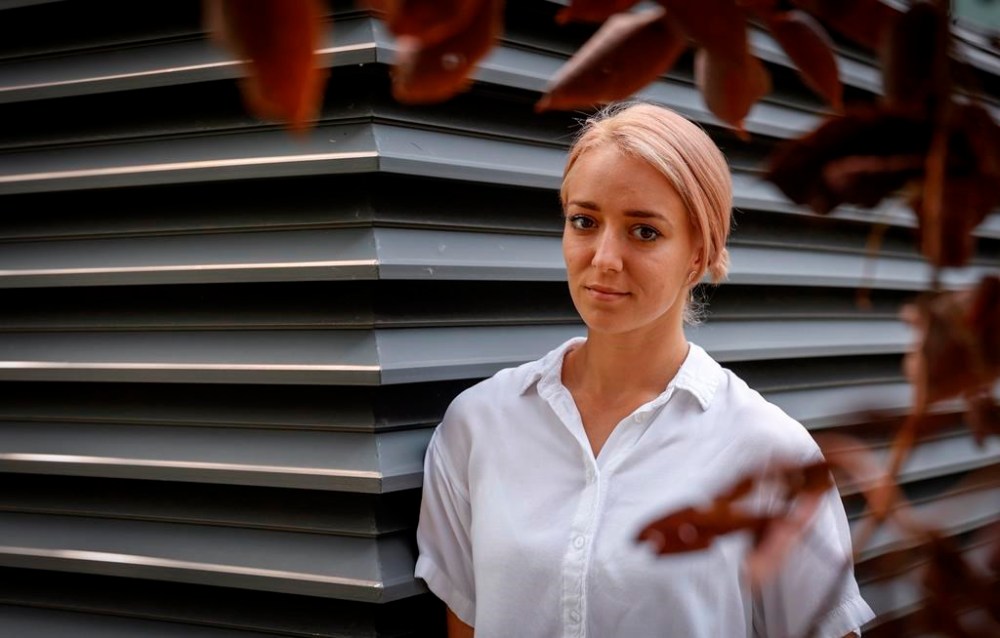 University of Calgary doctor Anastasiia Stepanchuk, who came to Canada from Ukraine, takes a break from her research in Calgary, Wednesday, Aug. 16, 2023. THE CANADIAN PRESS/Jeff McIntosh